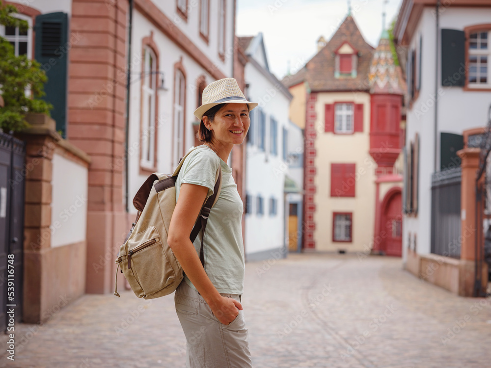 Wall mural travel to summer Europe young asian woman