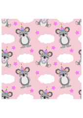 Seamless pattern background of cute unicorn koala with clouds and stars