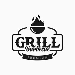 Steakhouse retro logo. Steak with fire flame. Barbecue restaurant logo, emblem, poster. Vintage design. BBQ Vector template logo.