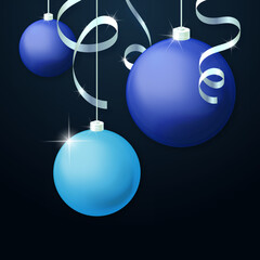 Christmas blue and cyan balls and silver serpentine. Vector illustration. Part 2.