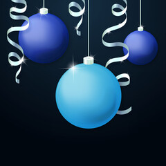 Christmas blue and cyan balls and silver serpentine. Vector illustration. Part 1.