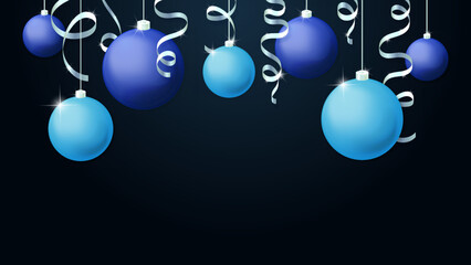 Christmas background. Christmas blue and cyan balls and silver serpentine. Vector illustration. Part 1.