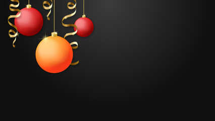 Christmas background. Christmas red and orange balls and gold serpentine. Vector illustration. Part 2.