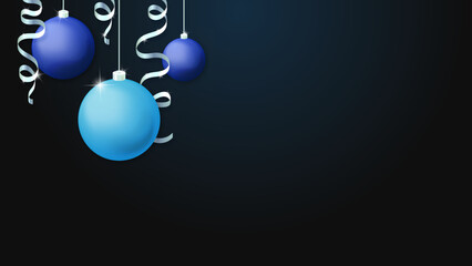 Christmas background. Christmas blue and cyan balls and silver serpentine. Vector illustration. Part 2.