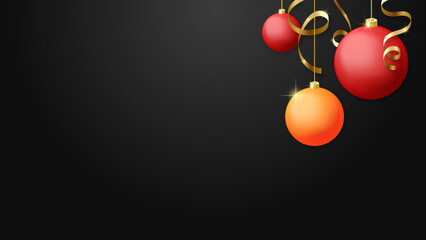 Christmas background. Christmas red and orange balls and gold serpentine. Vector illustration. Part 3.