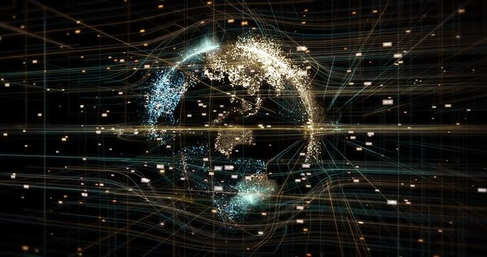 Global network expanding. Planet earth covered with fiber optics. Technology related 3d animation.