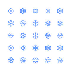 Snowflakes linear icon set. Winter