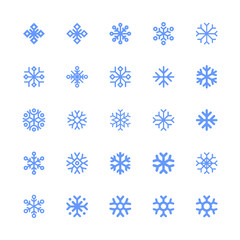 Snowflakes linear icon set. Winter