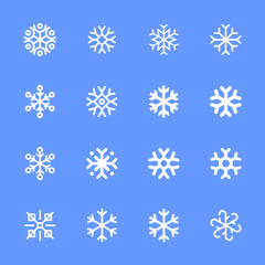 Snowflakes linear icon set. Winter