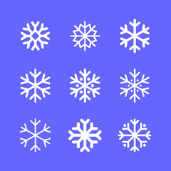 Snowflakes linear icon set. Winter