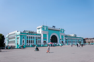Novosibirsk, Russia, August 2022: The building of the railway station in Novosibirsk