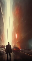Plakat Cyberpunk metropolis, cinematic. Cover, illustration.