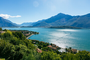 Fototapeta na wymiar View over northern Lake Como to Valtellina valley