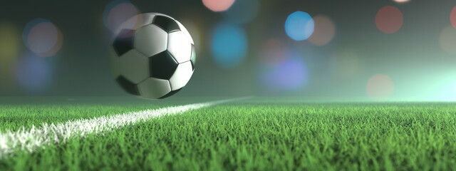 Fliegender Fußball auf dem Fußballfeld © Alexander Limbach
