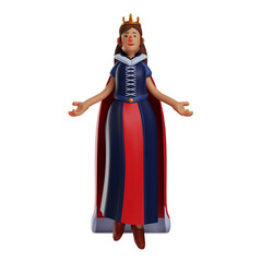 3D illustration. Beauty Face Queen 3D character showing her smile. wearing a graceful royal crown. showing a very pretty smile. 3D Cartoon Character