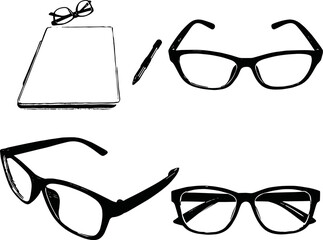 Glasses Set, graphic black and white. 