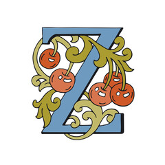 Cartoon fairy-tale ornamental letter. Color vintage letter Z