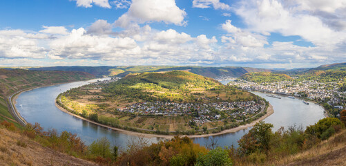 Panoramic view of River Rhine bend near Boppard, Rhineland-Palatinate, Germany