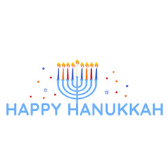 Hanukkah Jewish holiday traditional menorah with candles and text Happy Hanukkah