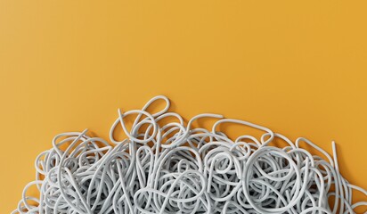 A tangled pile of string or wire. Confusion and thought process concept. 3D Rendering