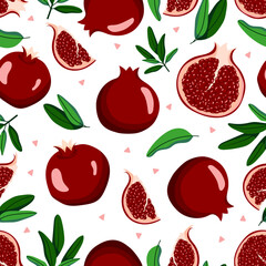 Pomegranate pattern with leaves seamless vector illustration