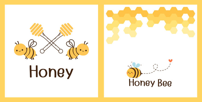 Honey and bee cartoons logo sign isolated on white background vector illustration.