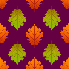 Fototapeta na wymiar Autumn leaves seamless pattern raster illustration design background