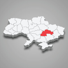 Dnipropetrovsk Oblast. Region location within Ukraine 3d map