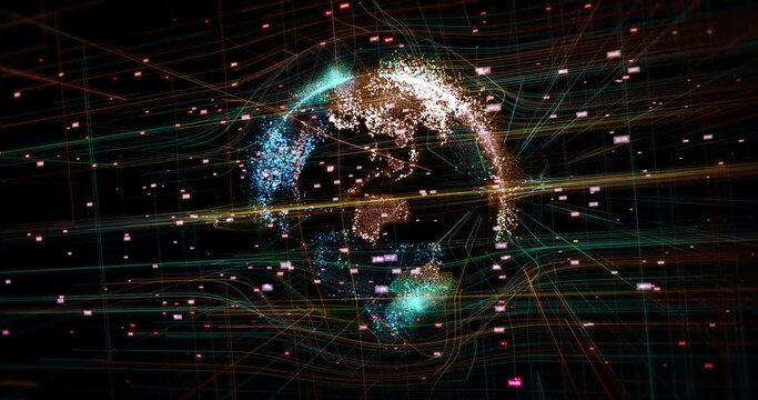Digital planet earth covered with fiber optics. Social network. Technology related 3d animation.