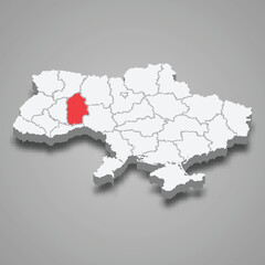 Khmelnytskyi Oblast. Region location within Ukraine 3d map