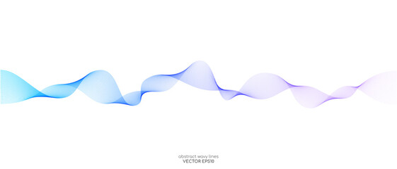 Vector wave lines smooth flowing dynamic colorful gradient blue purple pink isolated on white background for concept of technology, digital, communication, science, music