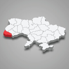 Zakarpattia Oblast. Region location within Ukraine 3d map