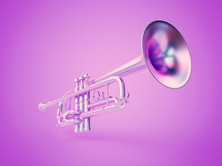 3d rendered illustration of a chrome trumpet - obrazy, fototapety, plakaty