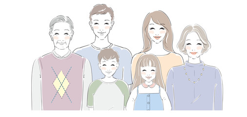 幸せそうな笑顔の家族三世代
