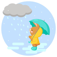 Cute bunny with umbrella vector illustration, autumn character