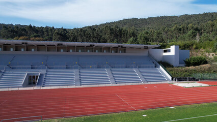 Aerial view of the stands of the Manuela Machado Municipal Stadium, in Viana do Castelo, Portugal.
