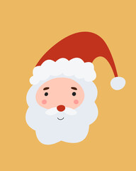 Cute Santa Claus Christmas poster on yellow background. Vector winter character in cartoon style.