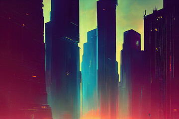 colorful future city building illustration