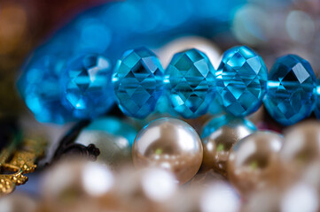 jewelry and costume jewelry from various stones, minerals and precious stones, extreme closeup