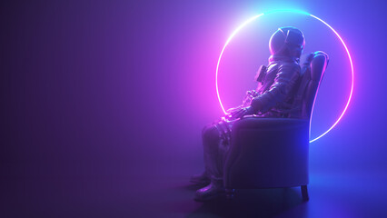 3d rendered illustration of an astronaut sitting in a chair - obrazy, fototapety, plakaty