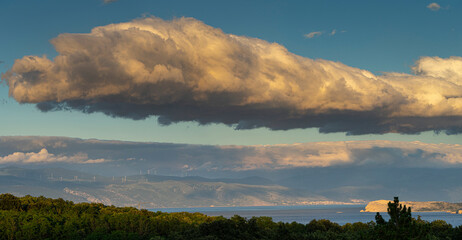 A storm cloud at sea near the coast on the island of Krk