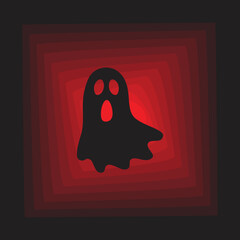Black ghost silhouette for Halloween party banner or invitation poster layout design. Vector illustration on a dark background filled with abstract red layers