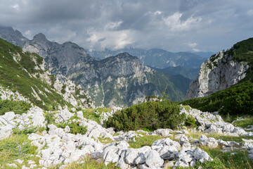 Fototapeta na wymiar View of Rjavina and Luknja Peč from Debela Peč mountain