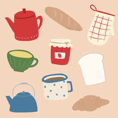Obraz premium Hand drawn illustration of tea time collection set.