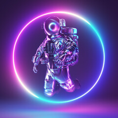 3d rendered neon light illustration of a chrome astronaut © Sebastian Kaulitzki