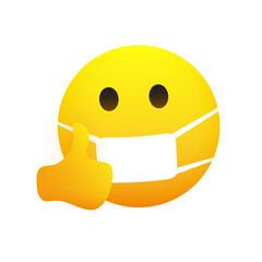 Be Sure You Have It On, Protect Against Infection - Simple Serious Looking Concerned Emoticon Showing Thumbs Up and Wearing Medical Mask - Emoji Design Isolated on Transparent Background