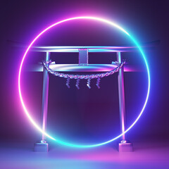 3d rendered neon light illustration of a chrome gate
