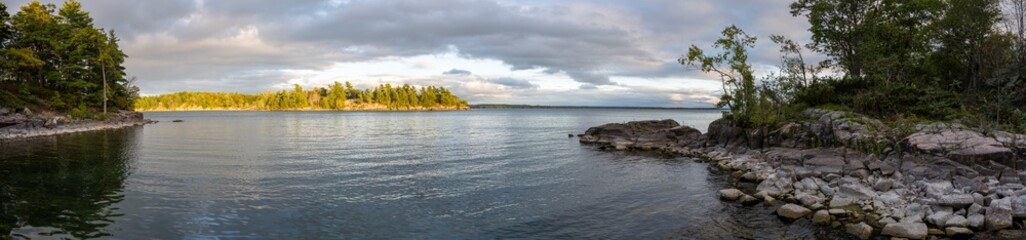 Panoramic view of a passage of the St. Lawrence River in the 1000 Islands region of Ontario