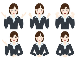 Fototapeta premium woman in gray suit with short hair face expression illustration set