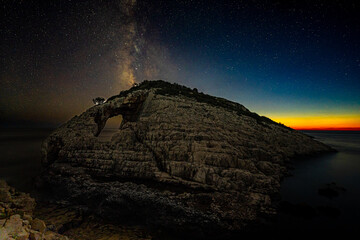 Milchstraße und Sonnenuntergang über Korakonisi - Zakynthos
